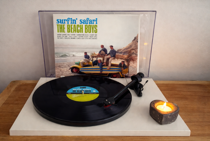 Vinyl record playing Beach Boys song